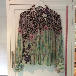 Meika Leopard Floral Vintage silk blouse